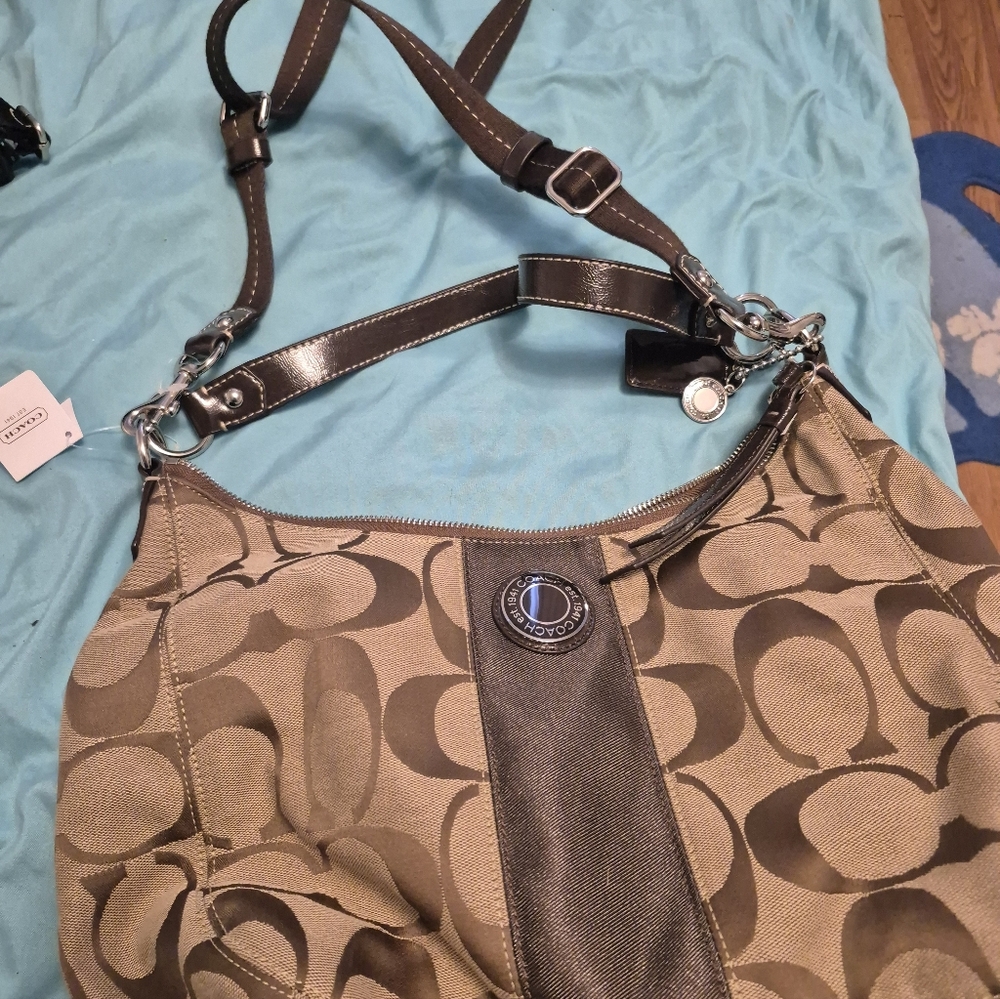 Coach Signature Brown and Black Shoulder Bag
